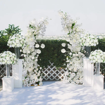 Luxury 5D White Floral Arrangement With Horn Arch Wedding Backdrop Props Flower Stand Rose Baby Breath Table Centerpieces Ball