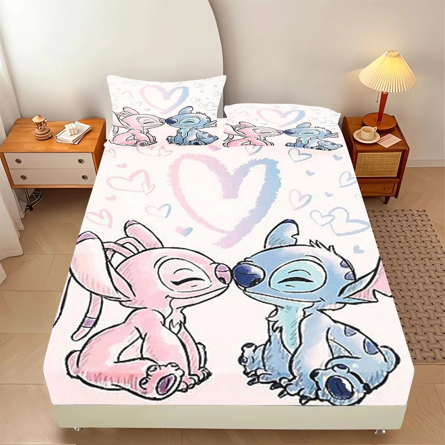 Stitch  Fitted Sheet Suitable For Children And Adults Home Decor Bedding Set Bed Cover Full 2/3-Piece Set Cute