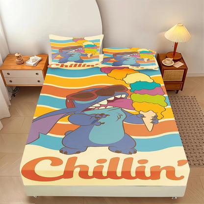 Stitch  Fitted Sheet Suitable For Children And Adults Home Decor Bedding Set Bed Cover Full 2/3-Piece Set Cute