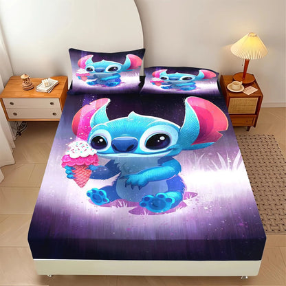 Stitch  Fitted Sheet Suitable For Children And Adults Home Decor Bedding Set Bed Cover Full 2/3-Piece Set Cute