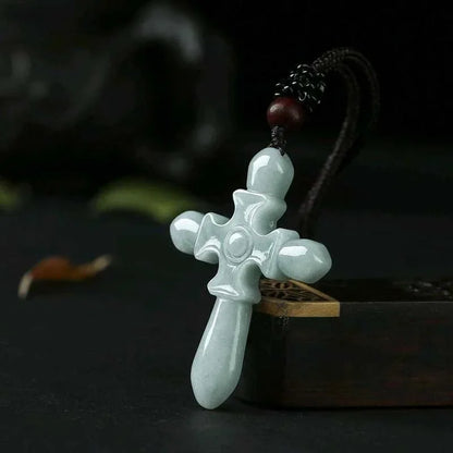 Emerald Cross Pendant Jade Necklace Certificate Natural Charm Jewellery Fashion Hand-Carved Man Woman Luck Amulet New