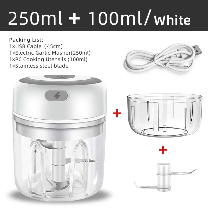 100ML/250ML Mini Electric Garlic Chopper USB Meat Grinder Garlic Masher Machine Sturdy Durable Crushed Ginger Vegetable Crusher