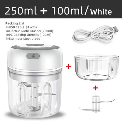 100ML/250ML Mini Electric Garlic Chopper USB Meat Grinder Garlic Masher Machine Sturdy Durable Crushed Ginger Vegetable Crusher