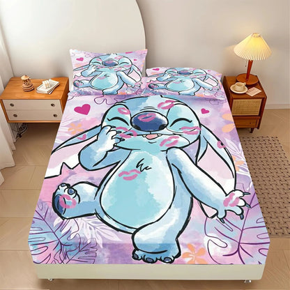 Stitch  Fitted Sheet Suitable For Children And Adults Home Decor Bedding Set Bed Cover Full 2/3-Piece Set Cute