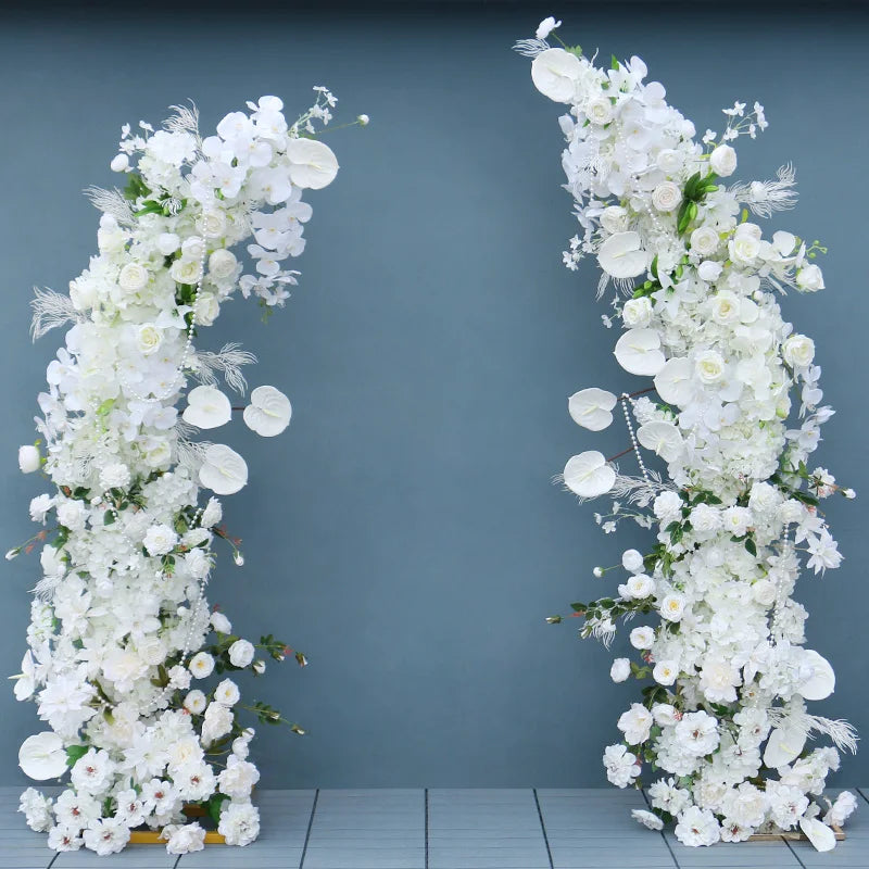 Luxury 5D White Floral Arrangement With Horn Arch Wedding Backdrop Props Flower Stand Rose Baby Breath Table Centerpieces Ball