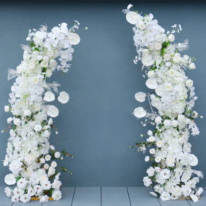Luxury 5D White Floral Arrangement With Horn Arch Wedding Backdrop Props Flower Stand Rose Baby Breath Table Centerpieces Ball