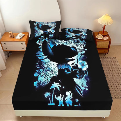 Stitch  Fitted Sheet Suitable For Children And Adults Home Decor Bedding Set Bed Cover Full 2/3-Piece Set Cute