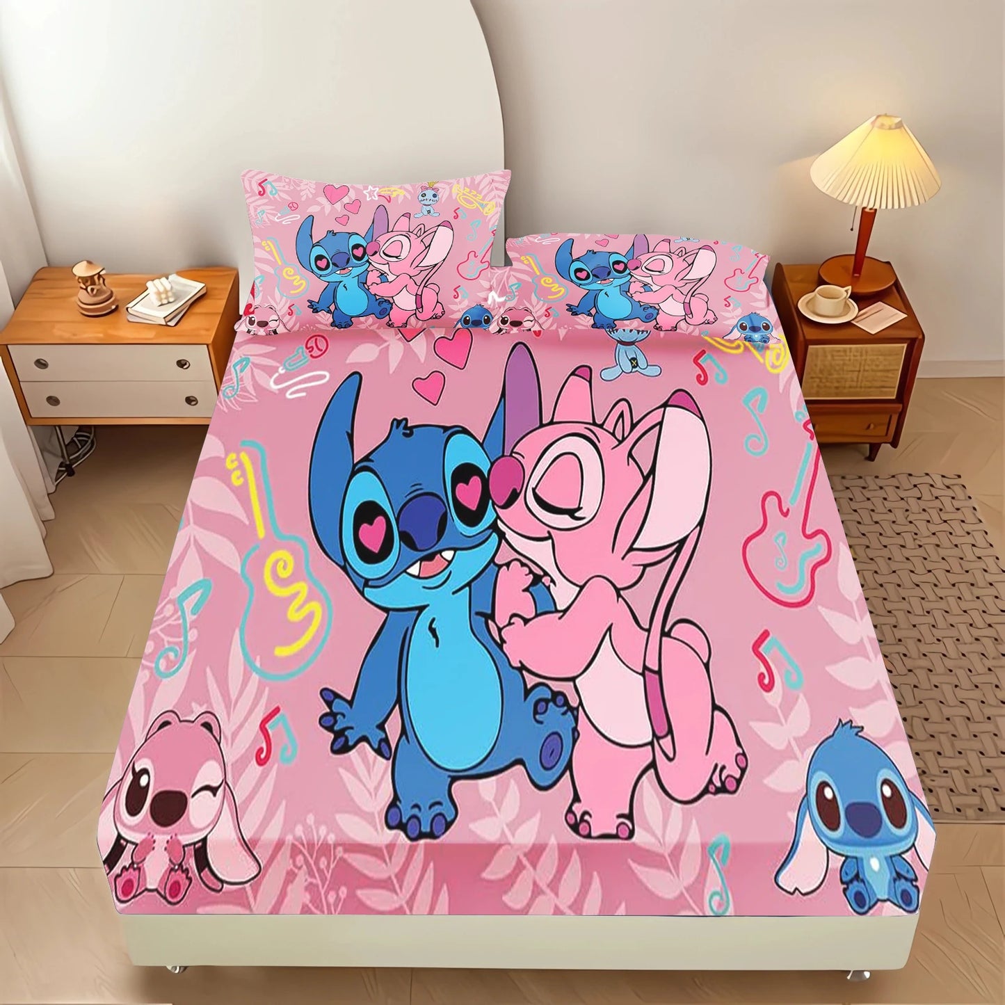 Stitch  Fitted Sheet Suitable For Children And Adults Home Decor Bedding Set Bed Cover Full 2/3-Piece Set Cute