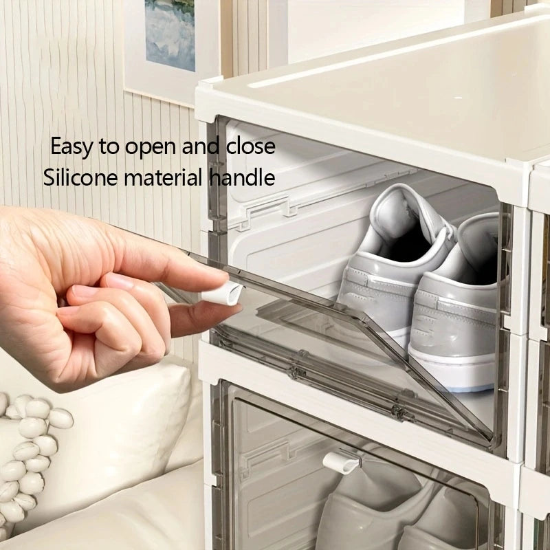 1PC 1-layer folding shoe box with flip cover, available in four colors, saving space - suitable for living room, bedside, etc