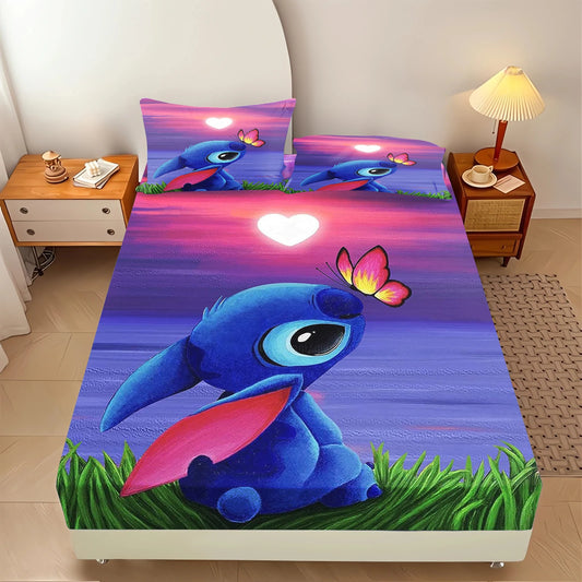 Stitch  Fitted Sheet Suitable For Children And Adults Home Decor Bedding Set Bed Cover Full 2/3-Piece Set Cute