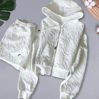 Women Loose Fit Coat Shorts Set Women's Hoodie Shorts Set with High Waist Trousers Zip-up Hooded Coat Long Sleeves for Active