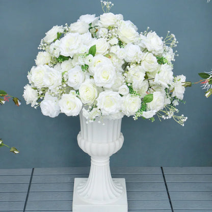Luxury 5D White Floral Arrangement With Horn Arch Wedding Backdrop Props Flower Stand Rose Baby Breath Table Centerpieces Ball