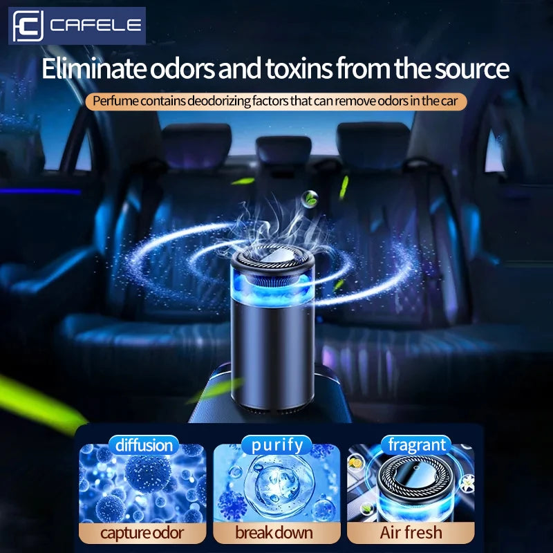 CAFELE Smart Car Air Freshener Diffuse Aromatherapy By Ultrasonic Atomization Auto On/Off Built-in Battery Long Lasting Fresh