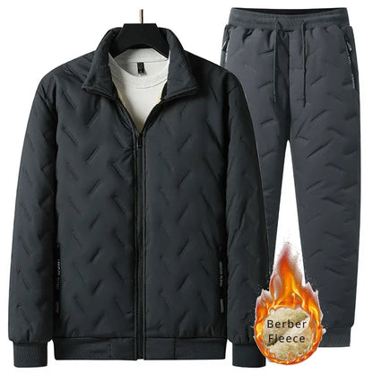 Lamb Plush Cotton Jacket and Winter Pants for Men Plush and Thickened Two-piece Warm Set Cross-border Large Size Coat and Pants
