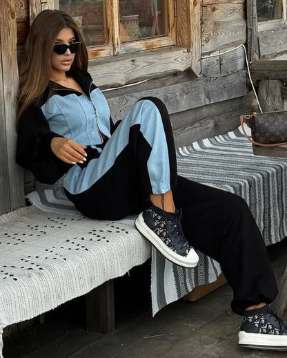2024 Autumn and Winter New Casual Contrasting Color Suit Long Sleeve Hoodie Sports 2 Sets of Pants Suit Women's Clothing