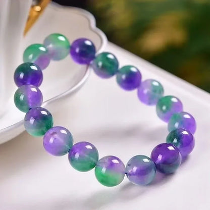 Retro Natural Green Jade Dongling Flower 8-12mm Elastic Bracelet Charm Jewellery Fashion Hand Knitted Amulet Gifts Women Bangle
