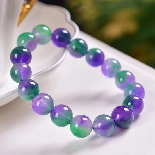 Retro Natural Green Jade Dongling Flower 8-12mm Elastic Bracelet Charm Jewellery Fashion Hand Knitted Amulet Gifts Women Bangle