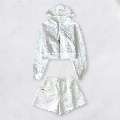 Women Loose Fit Coat Shorts Set Women's Hoodie Shorts Set with High Waist Trousers Zip-up Hooded Coat Long Sleeves for Active
