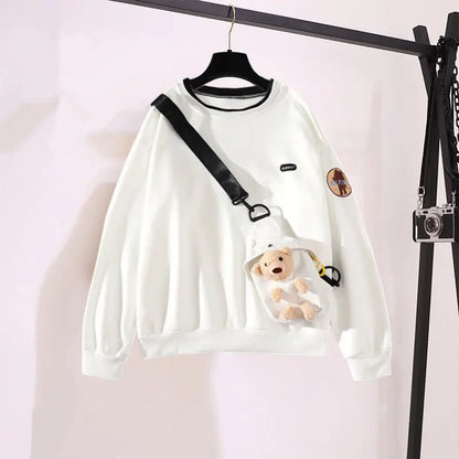 Harajuku Winter Warm Sweatshirt Pants 1 or 2 Piece Set Women Korean Cute Bear Hoodies and Trousers Suit Men Kawaii Clothes