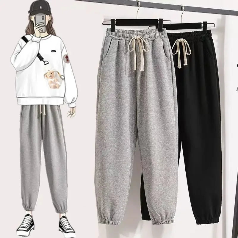 Harajuku Winter Warm Sweatshirt Pants 1 or 2 Piece Set Women Korean Cute Bear Hoodies and Trousers Suit Men Kawaii Clothes