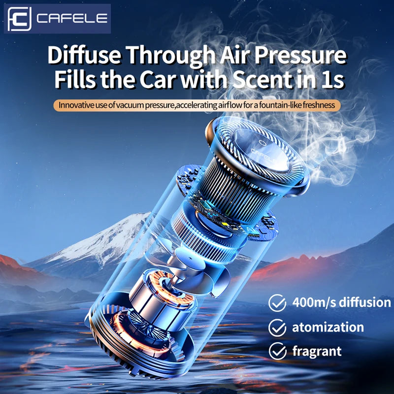 CAFELE Smart Car Air Freshener Diffuse Aromatherapy By Ultrasonic Atomization Auto On/Off Built-in Battery Long Lasting Fresh