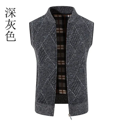 Men Wool Sweaters Vest 2024 Autumn Winter Fleece Warm Casual Zipper Cashmere Sleeveless Solid Knitted Sweater Veste Men Clothes