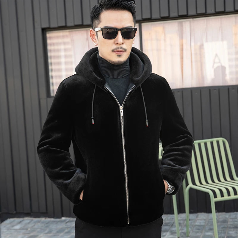 YN-218 Winter Warm Coat Fur Coat Men's Hooded Casual Gold Mink Jacket Coat High Grade Fur Men's Fashion Trend Casual Youth Style