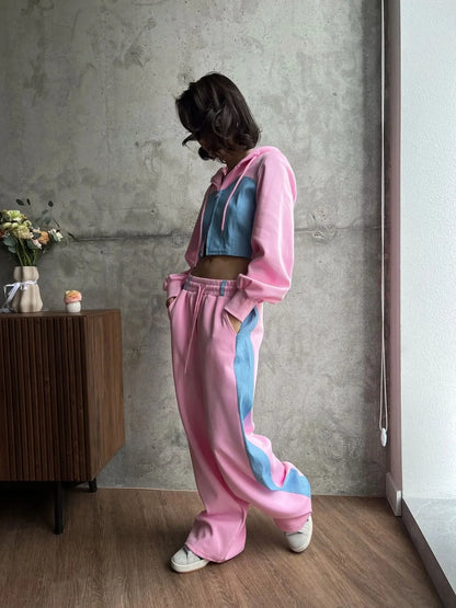 2024 Autumn and Winter New Casual Contrasting Color Suit Long Sleeve Hoodie Sports 2 Sets of Pants Suit Women's Clothing