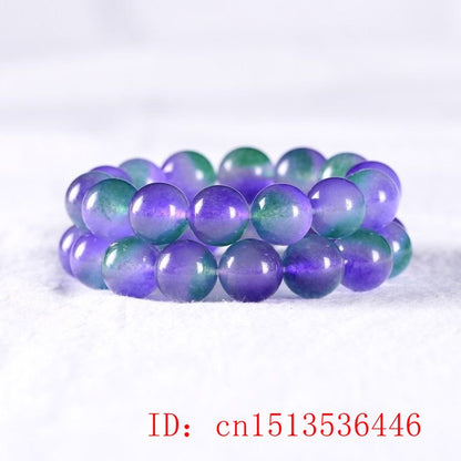 Retro Natural Green Jade Dongling Flower 8-12mm Elastic Bracelet Charm Jewellery Fashion Hand Knitted Amulet Gifts Women Bangle