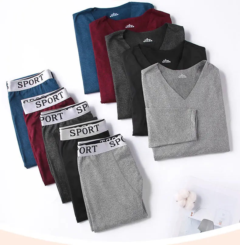Men's Thermal Underwear Set Velvet Mid-thick Winter Warm Long Johns Shirts & Tops Bottom Suit Outdoor Sports Base Layer