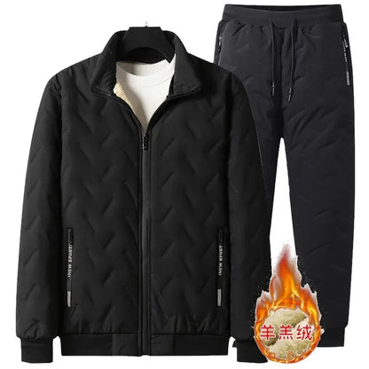 Lamb Plush Cotton Jacket and Winter Pants for Men Plush and Thickened Two-piece Warm Set Cross-border Large Size Coat and Pants