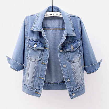 Women's Korean Fashion Long Sleeve Jean Jacket Slim Hooded Short Denim Jacket Woman Coat