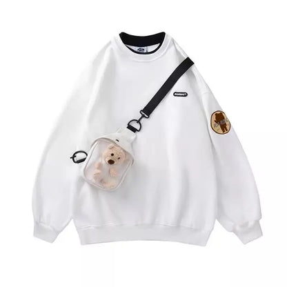 Harajuku Winter Warm Sweatshirt Pants 1 or 2 Piece Set Women Korean Cute Bear Hoodies and Trousers Suit Men Kawaii Clothes