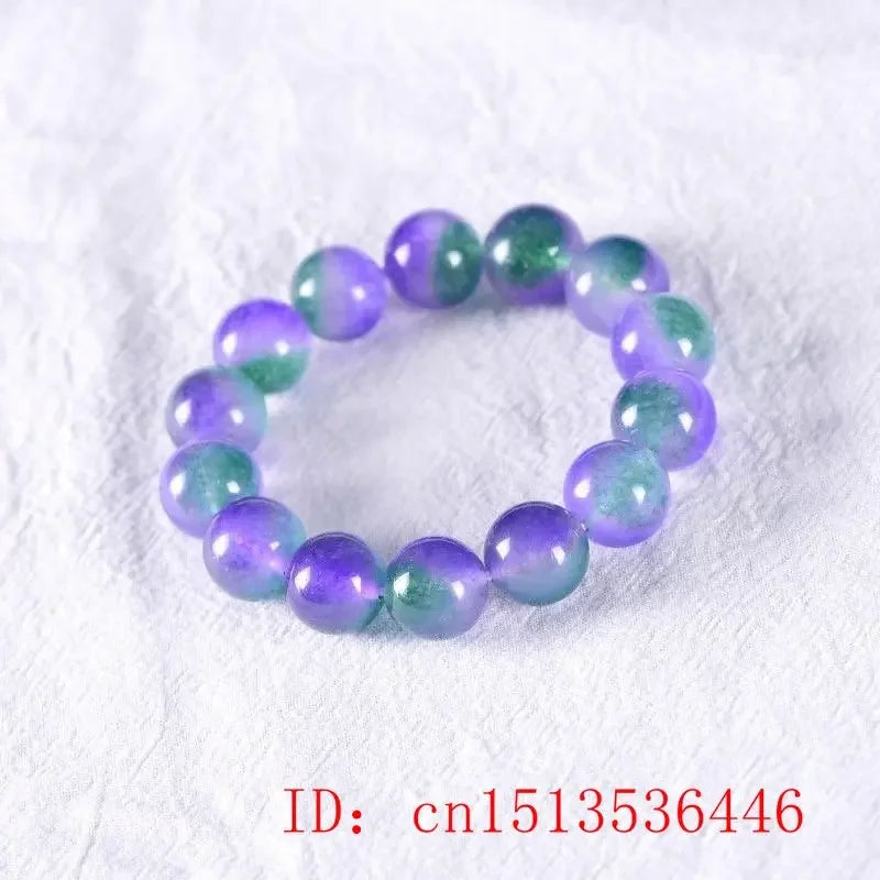 Retro Natural Green Jade Dongling Flower 8-12mm Elastic Bracelet Charm Jewellery Fashion Hand Knitted Amulet Gifts Women Bangle