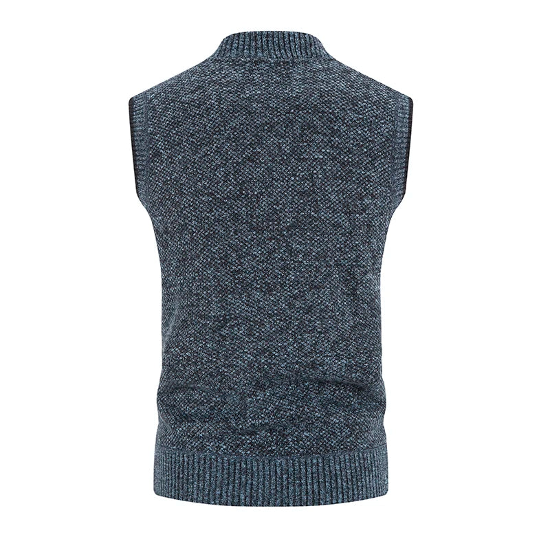 Men Wool Sweaters Vest 2024 Autumn Winter Fleece Warm Casual Zipper Cashmere Sleeveless Solid Knitted Sweater Veste Men Clothes