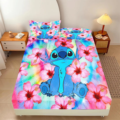 Stitch  Fitted Sheet Suitable For Children And Adults Home Decor Bedding Set Bed Cover Full 2/3-Piece Set Cute