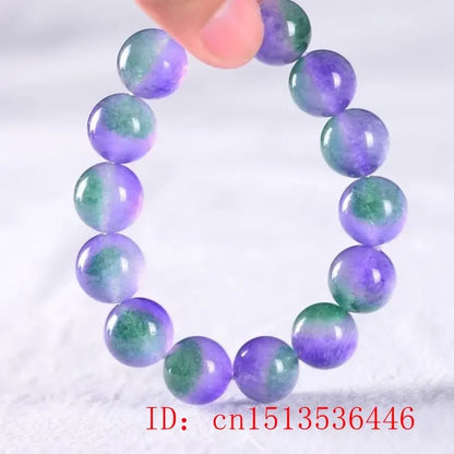 Retro Natural Green Jade Dongling Flower 8-12mm Elastic Bracelet Charm Jewellery Fashion Hand Knitted Amulet Gifts Women Bangle