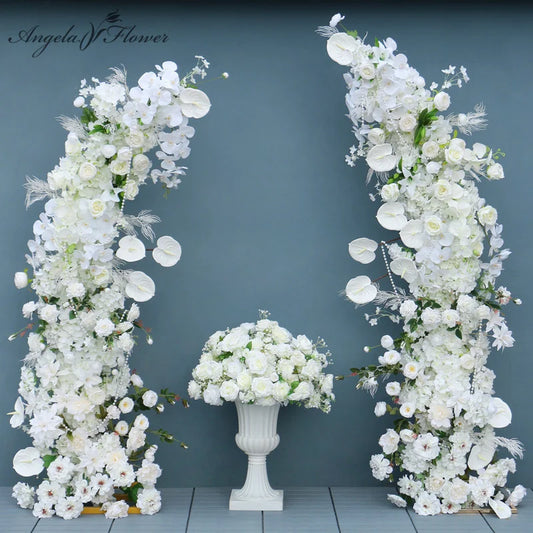Luxury 5D White Floral Arrangement With Horn Arch Wedding Backdrop Props Flower Stand Rose Baby Breath Table Centerpieces Ball