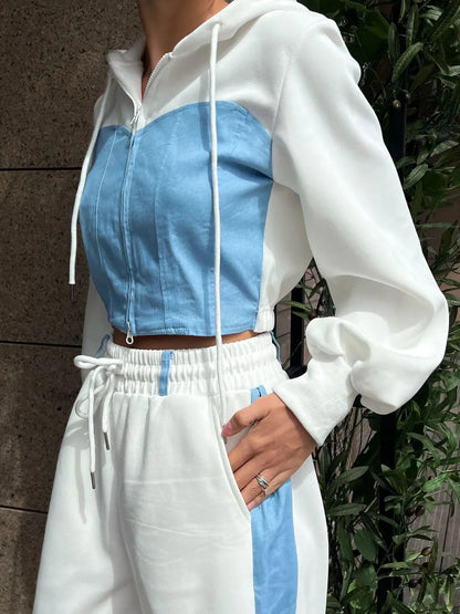 2024 Autumn and Winter New Casual Contrasting Color Suit Long Sleeve Hoodie Sports 2 Sets of Pants Suit Women's Clothing