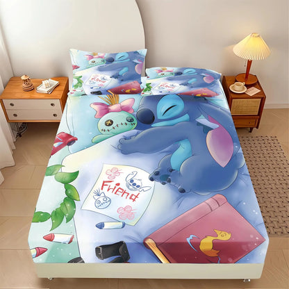Stitch  Fitted Sheet Suitable For Children And Adults Home Decor Bedding Set Bed Cover Full 2/3-Piece Set Cute