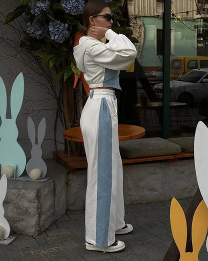 2024 Autumn and Winter New Casual Contrasting Color Suit Long Sleeve Hoodie Sports 2 Sets of Pants Suit Women's Clothing