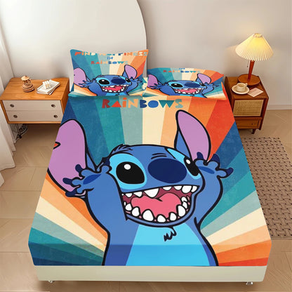 Stitch  Fitted Sheet Suitable For Children And Adults Home Decor Bedding Set Bed Cover Full 2/3-Piece Set Cute