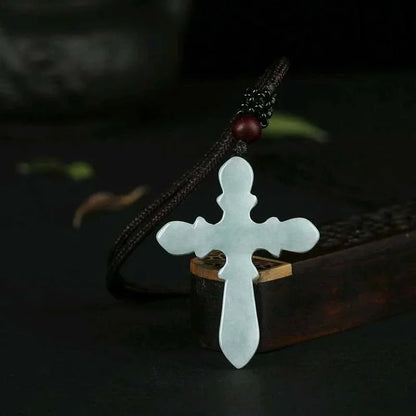 Emerald Cross Pendant Jade Necklace Certificate Natural Charm Jewellery Fashion Hand-Carved Man Woman Luck Amulet New
