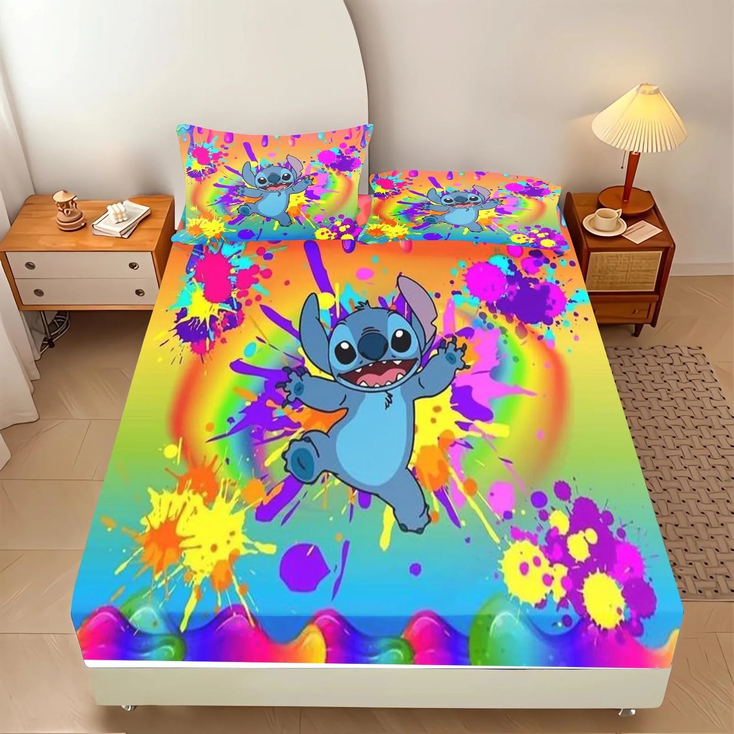 Stitch  Fitted Sheet Suitable For Children And Adults Home Decor Bedding Set Bed Cover Full 2/3-Piece Set Cute